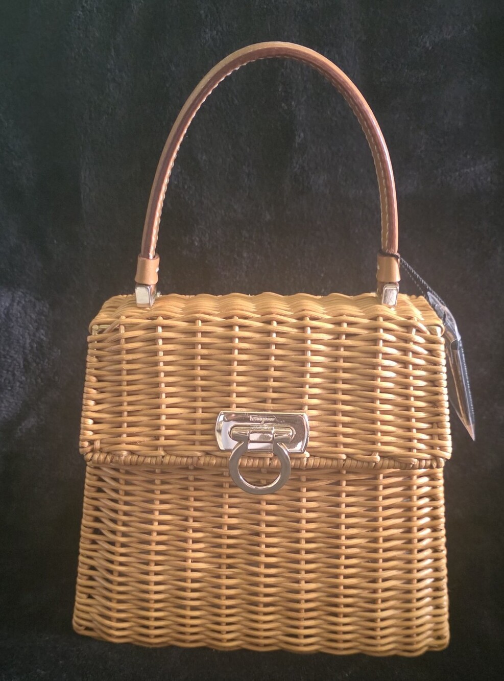 Collectible Salvatore Ferragamo Iconic Wicker Gancini Bag w/ Leather Top Handle